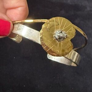 Beautiful and Unique Courtney Sterling Silver and Brass Frog w/ Lily Pad Cuff